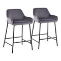 Daniella Industrial Fixed-Height Counter Stool in Black Metal and Silver Velvet- Set of 2 — pair view