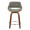 Fabrizzi counter stool in Walnut Wood, Chrome Metal, Grey Noise Fabric, front view, featuring swivel and upholstered seat