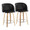 Fran 24" Mid-Century Modern Fixed-Height Counter Stool with Swivel in Zebra Wood and Black Faux Leather with Round Chrome Metal Footrest- Set of 2 — pair view