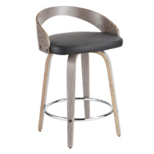 Grotto counter stool in Light Grey Wood, Black PU, Chrome Metal, product view, featuring swivel and upholstered seat