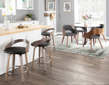 Grotto counter stool in Light Grey Wood, Black PU, Chrome Metal