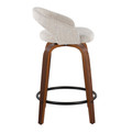 Grotto counter stool in Walnut Wood, Oat Noise Fabric, Black Metal, side view, featuring swivel and wood frame