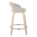 Grotto counter stool in Natural Wood, Oat Noise Fabric, Chrome Metal, side view, featuring swivel and wood frame