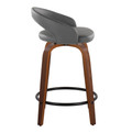 Grotto counter stool in Walnut Wood, Grey PU, Black Metal, side view, featuring swivel and wood frame