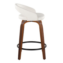 Grotto counter stool in Walnut Wood, White PU, Black Metal, side view, featuring swivel and wood frame
