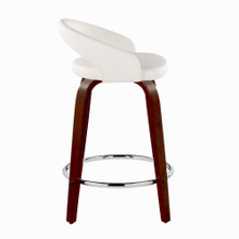 Grotto counter stool in Mahogany Wod, White PU, Chrome Metal, side view, featuring swivel and upholstered seat