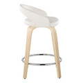 Grotto counter stool in Natural Wood, White PU, Chrome Metal, side view, featuring swivel and wood frame