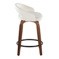 Grotto counter stool in Walnut Wood, White Velvet, Black Metal, side view, featuring swivel and wood frame