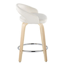 Grotto counter stool in Natural Wood, White Velvet, Chrome Metal, side view, featuring swivel and wood frame