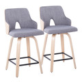 Stella 24" Contemporary Fixed-Height Counter Stool with Swivel in Natural Wood, Light Grey Fabric and Square Black Metal Footrest- Set of 2 — pair view
