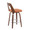 Trilogy counter stool in Walnut Wood, Orange Fabric, Chrome, back and side view, featuring swivel and upholstered seat