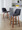 Toriano 24" Mid-Century Modern Fixed-Height Counter Stool with Swivel in Walnut Wood and Blue Fabric with Round Black Metal Footrest- Set of 2 — lifestyle photo 2
