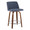 Toriano 24" Mid-Century Modern Fixed-Height Counter Stool with Swivel in Walnut Wood and Blue Fabric with Round Chrome Metal Footrest- Set of 2 — product view