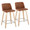 Toriano 24" Contemporary Fixed-Height Counter Stool with Swivel in Natural Wood and Camel Faux Leather with Square Chrome Metal Footrest- Set of 2 — pair view