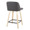 Tintori counter stool in Natural Wood, Grey PU, Black Metal, back and side view, featuring swivel and metal footrest