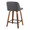 Tintori counter stool in Walnut Wood, Grey PU, Black Metal, back and side view, featuring swivel and metal footrest