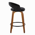 Grotto counter stool in Walnut Wood, Black Velvet, Black Metal, side view, featuring swivel and wood frame