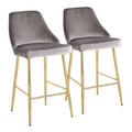 Marcel Contemporary/Glam Counter Stool in Gold Metal and Silver Velvet- Set of 2 — pair view