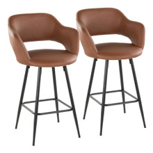 Margarite Contemporary Counter Stool in Black Metal and Brown Faux Leather- Set of 2 — pair view