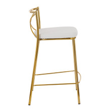 Charlotte counter stool in Gold Metal, White PU, side view, featuring faux leather design and leather design