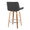 Santi counter stool in Zebra Wood, Chrome Metal, Grey PU, back and side view, featuring swivel and wood frame