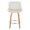 Santi counter stool in Zebra Wood, Chrome Metal, White PU, front view, featuring swivel and wood frame
