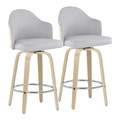 Ahoy 26" Contemporary Fixed-Height Counter Stool with Swivel in Natural Bamboo Legs and Round Chrome Metal Footrest with Light Grey Fabric Seat and Natural Bamboo Back- Set of 2 — pair view