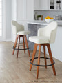 Ahoy counter stool in Walnut Bamboo, Cream Fabric, Black Metal, featuring swivel