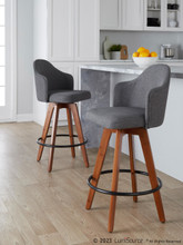Ahoy counter stool in Walnut Bamboo, Grey Fabric, Black Metal, featuring swivel