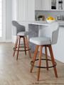 Ahoy counter stool in Walnut Bamboo, Light Grey Fabric, Black Metal, featuring swivel
