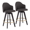 Ahoy Contemporary 26" Fixed-Height Counter Stool with Black Wood Legs and Round Gold Metal Footrest with Charcoal Fabric Seat- Set of 2 — pair view