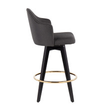 Ahoy counter stool in Black Wood, Chrome, Charcoal Fabric, side view, featuring swivel and wood frame