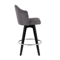 Ahoy counter stool in Black Wood, Chrome, Grey Fabric, side view, featuring swivel and wood frame