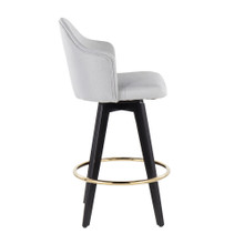 Ahoy counter stool in Black Wood, Chrome, Light Grey Fabric, side view, featuring swivel and wood frame