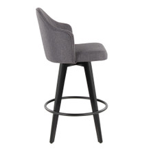 Ahoy counter stool in Black Bamboo, Grey Fabric, Black Metal, side view, featuring swivel and metal footrest