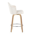Ahoy counter stool in Zebra Wood, Chrome, Cream Fabric, side view, featuring swivel and wood frame
