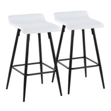 Ale 26" Contemporary Fixed Height Counter Stool in Black Metal and White Faux Leather- Set of 2 — pair view