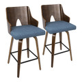 Ariana 26" Mid-Century Modern Counter Stool in Walnut and Blue Fabric- Set of 2 — pair view