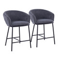 Ashland Contemporary Counter Stool in Black Steel and Charcoal Fabric- Set of 2 — pair view