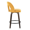 Ava counter stool in Walnut Glazed Wood, Yellow Fabric, Black Metal, side view, featuring swivel and wood frame