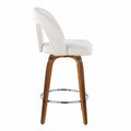 Ava counter stool in Walnut Wood, Snow White Fabric, Chrome Metal, side view, featuring swivel and wood frame