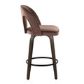 Ava counter stool in Walnut Glazed Wood, Espresso Velvet, Black Metal, side view, featuring swivel and wood frame