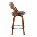Cecina counter stool in Walnut Wood, Brown PU, Chrome Metal, side view, featuring swivel and wood frame