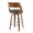 Cecina counter stool in Walnut Wood, Brown PU, Chrome Metal, back and side view, featuring swivel and wood frame