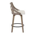 Charlotte counter stool in Light Grey Wood, Cream Noise Fabric, side view, featuring swivel and upholstered seat