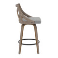 Charlotte counter stool in Light Grey Wood, Grey Fabric, side view, featuring swivel and upholstered seat