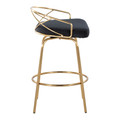 Charlotte counter stool in Gold Metal, Black Velvet, side view, featuring swivel and metal footrest