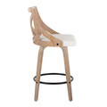 Charlotte counter stool in Whitewashed Wood, White PU, Black Metal, side view, featuring swivel and upholstered seat