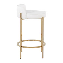 Chloe counter stool in Gold Metal, White PU, side view, featuring faux leather design and leather design