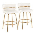 Cinch 26" Contemporary Fixed-Height Counter Stool with Swivel in Gold Metal and White Faux Leather with Round Footrest- Set of 2 — pair view